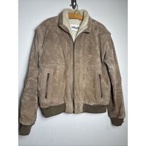 Wilson’s Men’s Suede Leather Sherpa Lined Jacket Coat Size Large Tan Heavyweight